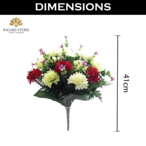 Bagari Artificial Flowers, Large Mixed Bush Flowers, Artificial Flowers for Outdoor & Indoor  (Ivory, Light Green & Red)