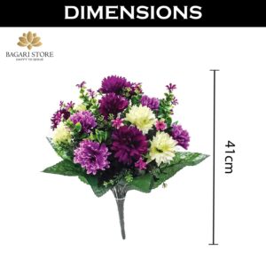 Bagari Artificial Flowers, Large Mixed Bush Flowers, Artificial Flowers for Outdoor & Indoor (Lilac, Ivory & Purple)