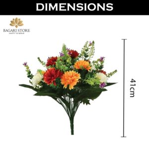 Bagari Artificial Flowers, Large Mixed Bush Flowers, Artificial Flowers for Outdoor & Indoor (Ivory, Red & Orange)