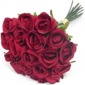 Artificial Roses, Bundle of 18 Artificial Red Roses, 30cm Bunch of Fake Flowers for Decoration, Artificial Flowers for Outdoor & Indoor Events Wedding Party Home Decoration